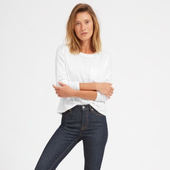 Everlane Tops - Everlane The Long-Sleeve Box-Cut Pocket Tee White Medium